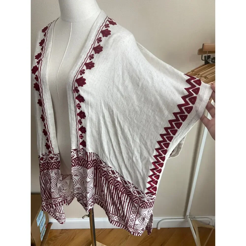 Chico's S/M Linen Blend Mixed Print Ruana Wrap Beach Summer Lightweight Boho